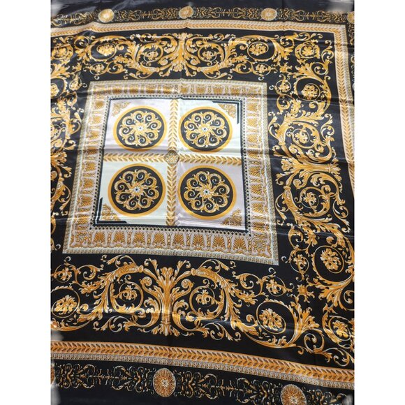 Gold Baroque Square Scarf 100% Polyester Black & Gold Accents  35"x35" - Picture 3 of 12